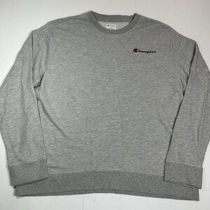Champion Men Pullover Crewneck Gray Sweatshirt Terry Cloth Athletic Logo Sz XL